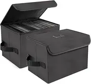 alavisxf xx 7-inch Vinyl Record Storage Box, Nylon Foldable and Stackable Set of 2 Vinyl LP Storage Organizer Case with Lid and Handle Can Hold 120 Single Record (7-inch)