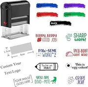 Custom Stamp 1.5x4cm Self-Inking, Personalized Teacher Stamps, Customize Name Logo Text Cute Image, Design Work Rules Funny Motivational Student Seals, Up to 3 Lines, Green Ink