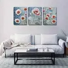 3pcs The Red And White Flowers in Embroidery Wall Art Canvas Framed 50x70cm