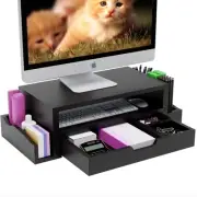 Monitor Stand Riser and Computer Wood Desk Organizer with Drawer and Pen Hold...