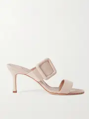 [Manolo Blahnik] Manolo Blahnik - Gable 70 Buckled Suede Mules - Beige - IT40 IT 40 Neutrals