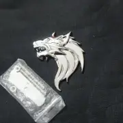 1x Silver Right Wolf Head Chrome Metal Grille Emblem Badge Motors Car Engine AWD (for: Porsche)