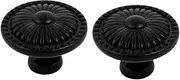 Ceramic Knob,Cabinet,Furniture Pull Handles,Door Pull,Drawer Pull Handle,Cabinet Wardrobe Drawer Door Flat Head Pull Flower Engraved Ceramic Knobs Handle Black 2pcs