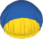 Flag Of Ukraine Print Shower Cap For Women Men Reusable Lightweight Soft Bath Hair Cap With Elastic Band