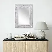 60x80cm Rustic Wall Mirror with Shatterproof Backing - Solid Wood Farmhouse Frame, Horizontal/Vertical Mount for Bathroom, Bedroom, Entryway & Living Room - Vintage Distressed Whitewashed Home Décor