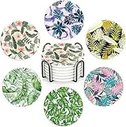 Coasters for Drinks, Round Absorbent Ceramic Stone Coasters Set of 6 with Cork Base, Funny Drink Coasters with Holder for Cold Drinks Wine Mugs and Cups Tabletop Protection,10x10x0.7 cm