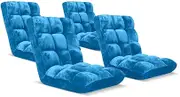 Floor Recliner Folding Lounge Sofa Futon Couch Folding Chair Cushion Blue x4