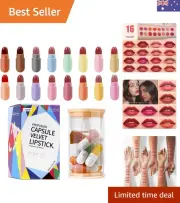 Mini Lipstick Set,16PCS Matte Lipstick 16 Colors,Pill Lipstick,Velvety Waterp...