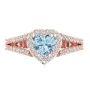 1.7 Heart Halo split shank Natural Aquamarine Promise Wedding Ring 14k Rose Gold