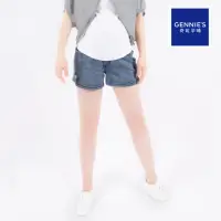 在飛比找momo購物網優惠-【Gennies 奇妮】刷破造型牛仔短褲-藍(孕婦褲 牛仔褲