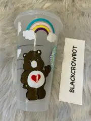 1 Custom 24oz Original STARBUCKS Reusable Cold to Go Cup TENDER HEART CARE BEARS