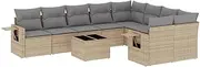 vidaxl - Garden Sofa Set, Outdoor Furniture, Patio Modular Lounge, 10-Piece Poly Rattan with Beige Cushions, Foldable Side Table, Seating for Garden/Terrace/Deck, Tempered Glass Elegant Tabletop