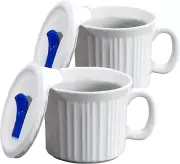 Corningware 2-Pack 20Oz Ceramic Meal Mugs with Bpa-Free Vented Lids, French Whit