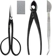 Wazakura 4PCS Bonsai Essential Tool Kit Made In Japan, Yasugi Japanese Steel Satsuki Bonsai Scissors 7" (180mm) + Concave Branch Cutter 8" (200mm) + Stainless Tweezers + Sap Eraser Gift Box Set