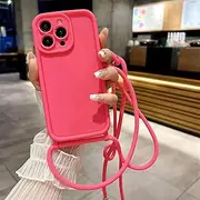 Phone Case for iPhone 14 13 15 16 Pro Max 12 11 X Xr Xs 7 8 Plus Crossbody Adjustable Lanyard Strap Rope Soft Cover(for iPhone 11 Pro Max/Pink)
