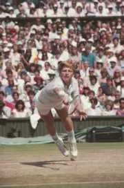 German tennis player Boris Becker pictured in action competing to - Old Photo