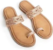 [Hykytyhk] Women's Rhinestone Flat Sandals with Clip Toe Ring Flip Flops Thong Sandals
