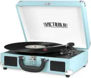 Record Player Vintage Bluetooth Portable Suitcase Built-in Speakers Victrola