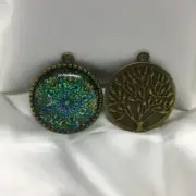 Kaleidoscope~ Tree Of Life Glass Cabochons 1" Bronze Bezel Pendant New 1546