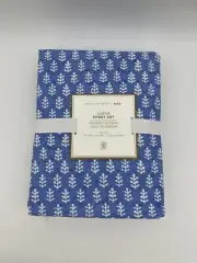 NWT Pottery Barn Teen Jaipur Twin XL Sheet Set 100% Cotton Blue Block Print