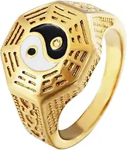 [OATIPHO] Tai Chi Ring Rings for Man Vintage Ring Trendy Rings Fashion Ring Rings for Men Fashion Men Chinese Ring Bagua Ring Chinese Jewelry Men Ring Rings Aesthetic Golden Titanium Steel