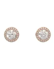 [Swarovski] Una Stud Earrings Round Cut Pave Rose Gold-Tone Plated in White