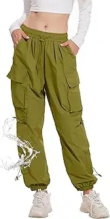 [Kisswow] Womens Cargo Pants Baggy Parachute Pants Women Quick Dry Joggers Waterproof Hiking Pants