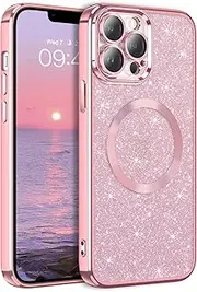 GaoBao Magnetic Case for iPhone 13 Pro, Pink Glitter, Luxury Sparkle Shiny Full Body Protective Shockproof Phone Case, Compatible with MagSafe and Wireless Charging, Slim Fit, Female Gift