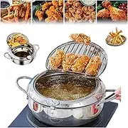 Japanese Deep Fryer Pot,stainless Steel Deep Fryer Pot,stainless Steel Frying Pot with Thermometer and Oil Drip Drainer Rack,japanese Style Tempura Frying Pot with Lid,japanese Deep Fryer (11in/28cm)