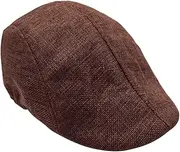 [TINEASUR] Mens Flax Beret Cap Newsboy Hat Sun Protection Stylish Peaked Driving Hat Coffee