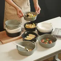 在飛比找ETMall東森購物網優惠-空氣炸鍋專用碗耐高溫陶瓷雙耳烤碗微波爐烤箱適用烤盤水果沙拉碗