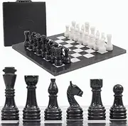 MARBLISS RADICALn 40x40 cm Handmade Marble Black & White Weighted Full Chess Game Set with Storage Box Chess Sets for Adults