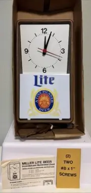 Vintage Miller Lite Sign and Clock 15" x 8" NOS Incandescent Illuminated Clock
