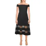 Aidan by Aidan Mattox Womens Black Shadow Stripe Cocktail Dress 4 BHFO 7578