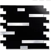 10 - Sheet Peel and Stick Backsplash Wall Tile, PVC Kitchen Backsplash, Stick on Tiles for Backsplash Kitchen (12'' X 12'', Pure Black)