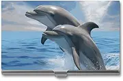 [VFMKT] Slim Metal Business Card Holder Portable Business Card Case Pocket Name Card Holder Two Dolphins Wallet for Men Women Office Travel, style, One Size