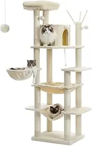 PAWZ Road Multi-Level Cat Tree 175cm With Super Large Hammock (50 * 40cm), Tall Cat Tower for Large Cats With Scratching Posts, Cat Condo and Top Perch - Beige