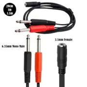 3.5mm 1/8 TRS Stereo Female to Dual 1/4 6.35mm Male Plug Mono TS Cable