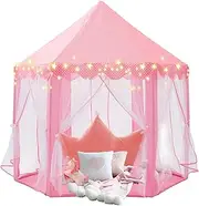 YunHe XinQiao Toys Factory Pink Princess Tent for Kids, 3-9 Years, Girls Gift - Led Star Lights, Indoor & Outdoor, Princess Castle Dress Up, 55'' X 53'' (DxH)