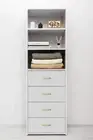 NNEDSZ GENEVA 3 SHELF 4 DRAWER BUILT IN WARDROBE - WHITE - SLIM - OVAL BRASS