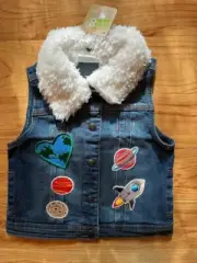 NWT Crazy 8 Girls Jean Vest W/Removable Collar, 5T, Outer Space Themed