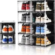 Amllas 10 Pack Shoe Boxes Stackable,Upgraded Sturdy Clear and Black-10Pack