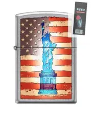 Zippo 82220 statue of liberty american flag stars stripes Lighter + FLINT PACK