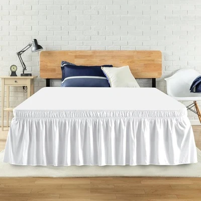 Queen Elastic Bed Skirt Adjustable Wrap Around 14" Drop White Dust Ruffle