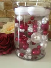 Floating Cranberry Red/White Pearls 80pcs No Hole Pearls