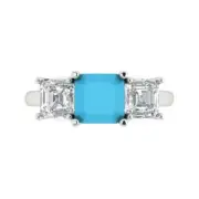 3.25 Emerald 3 stone Turquoise Stone Promise Bridal Wedding Ring 14k White Gold