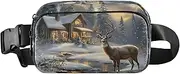 [XYMZR] Fanny Pack Elk Landscape Winter Snow Hip Bag Belt Bag for Women Man Fashion Waist Pack Water-repellent Crossbody Bag for Halloween Costumes Running Hiking Jogging Travel Sport, Multi-colored