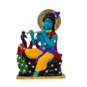 2 x Bansuri Krishna Idol with Peacock Statue Showpiece Decor Dashboard
