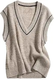 [Bciopll] Wool Sweater Vest Women Spring Fall Lazy Loose V-Neck Pullover Vest Jacket