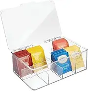 Clear Tea Bag Organizer, Tea Storage Box Organizer with Removable Dividers, Countertop Tea Bag Holder Containers Acrylic Tea Bags Organiser